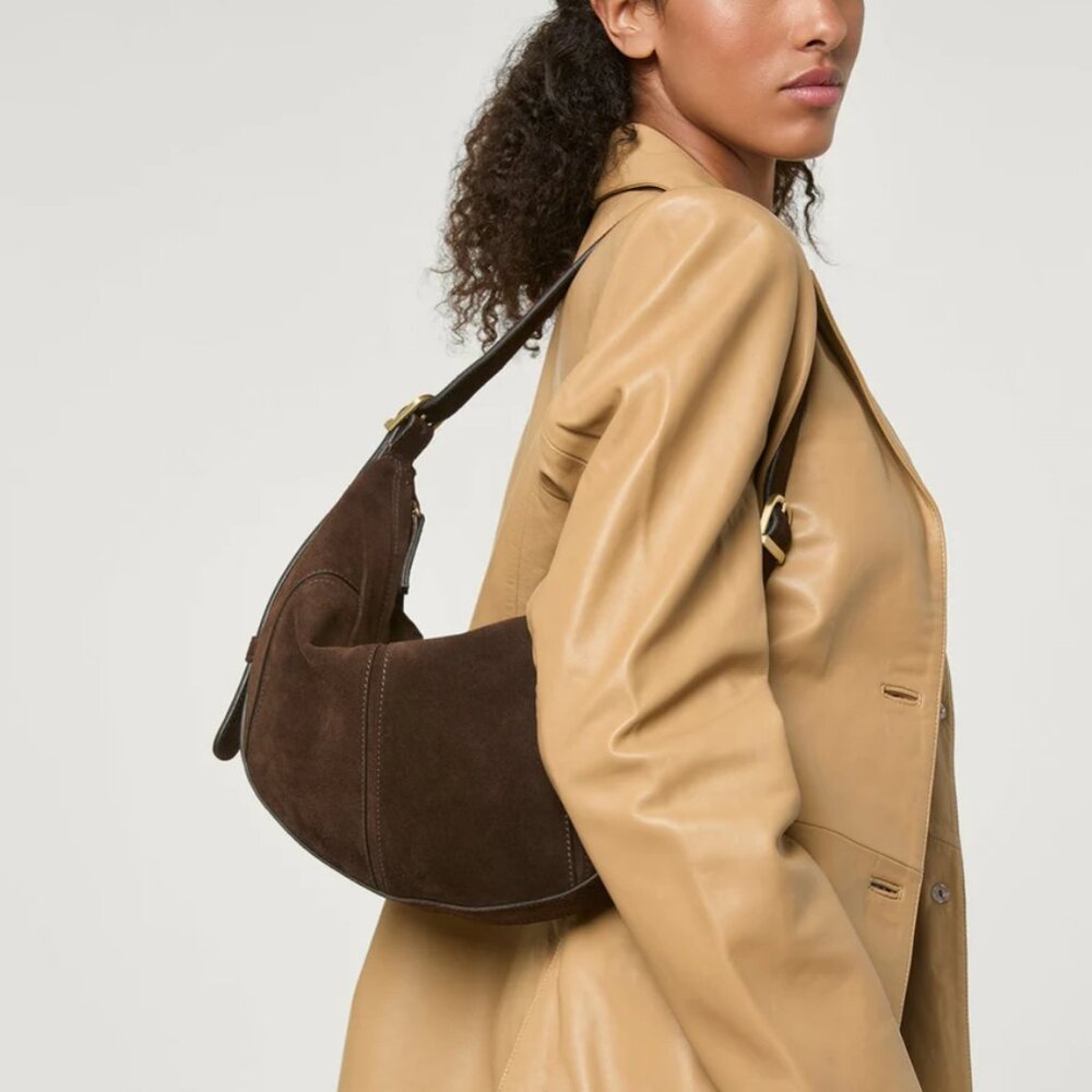 Rouje Paris LE PARIGOT Bag Brown Suede Croissant Crescent Hobo Shoulder Bag